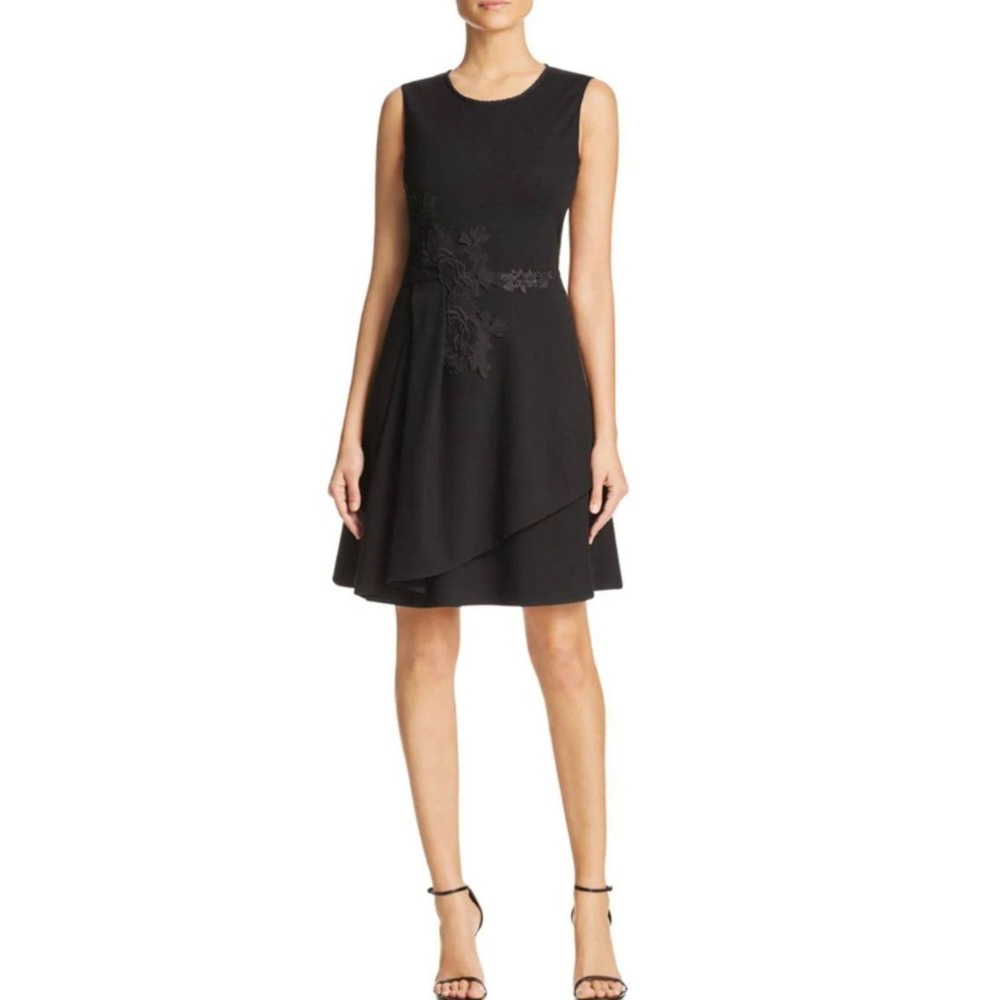 Kobi Halperin Eleni Dress Womens Size 4 Black Floral Lace Applique KU6D04-1B
